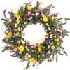 J'FLORU Spring Wreath 24 Inch Summer Wreaths for Front Door Artificial Flower Wreath with Daisy and Lavender for Indoor Outdoor and Easter Celebration