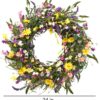 J'FLORU Spring Wreath 24 Inch Summer Wreaths for Front Door Artificial Flower Wreath with Daisy and Lavender for Indoor Outdoor and Easter Celebration