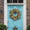 J'FLORU Spring Wreath 24 Inch Summer Wreaths for Front Door Artificial Flower Wreath with Daisy and Lavender for Indoor Outdoor and Easter Celebration