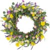 J'FLORU Spring Wreaths for Front Door 22 Inch Artificial Summer Wreath Daisy and Lavender Wreath with Wildflowers for Home Wall Farmhouse Springtime Easter Holiday Party