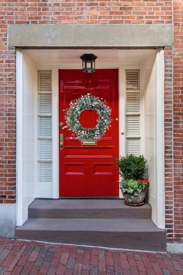 J'FLORU Christmas Wreaths for Front Door 20 Inch Artificial Christmas Wreath White Winter Wreath with Berries Pine Cones Pine Needles for Xmas Winter Holidays