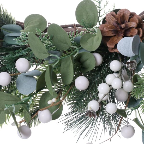 J'FLORU Christmas Wreaths for Front Door 20 Inch Artificial Christmas Wreath White Winter Wreath with Berries Pine Cones Pine Needles for Xmas Winter Holidays