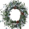 J'FLORU Christmas Wreaths for Front Door 20 Inch Artificial Christmas Wreath White Winter Wreath with Berries Pine Cones Pine Needles for Xmas Winter Holidays
