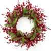 J'FLORU Artificial Christmas Wreath 20 Inch Chirstmas Wreaths for Front Door Red Berry Wreath with Pine Needles for Porch Fireplace Xmas Winter Holidays