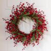 J'FLORU Artificial Christmas Wreath 20 Inch Chirstmas Wreaths for Front Door Red Berry Wreath with Pine Needles for Porch Fireplace Xmas Winter Holidays