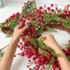 J'FLORU Artificial Christmas Wreath 20 Inch Chirstmas Wreaths for Front Door Red Berry Wreath with Pine Needles for Porch Fireplace Xmas Winter Holidays