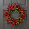 J'FLORU Artificial Christmas Wreath 20 Inch Chirstmas Wreaths for Front Door Red Berry Wreath with Pine Needles for Porch Fireplace Xmas Winter Holidays