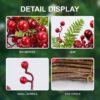 J'FLORU Artificial Christmas Wreath 20 Inch Chirstmas Wreaths for Front Door Red Berry Wreath with Pine Needles for Porch Fireplace Xmas Winter Holidays