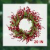 J'FLORU Artificial Christmas Wreath 20 Inch Chirstmas Wreaths for Front Door Red Berry Wreath with Pine Needles for Porch Fireplace Xmas Winter Holidays