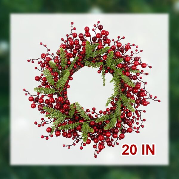 J'FLORU Artificial Christmas Wreath 20 Inch Chirstmas Wreaths for Front Door Red Berry Wreath with Pine Needles for Porch Fireplace Xmas Winter Holidays