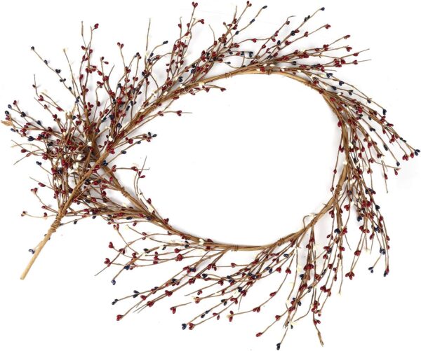 J'FLORU Artificial Pip Berry Garland,America Patriotic Garland Red White Blue Pip Berry Garland for 4th of July Decor Independence Day Decoration