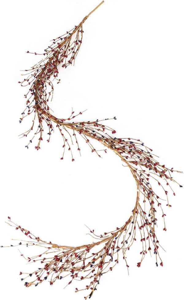 J'FLORU Artificial Pip Berry Garland,America Patriotic Garland Red White Blue Pip Berry Garland for 4th of July Decor Independence Day Decoration