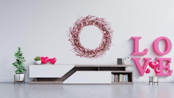 J'FLORU Pink Valentine’s Day Wreaths for Front Door 20 Inch Valentines Day Wreath Valentines Wreath with Cute Hearts and Berries Valentine’s Day Gifts Anniversary Wedding Decorations