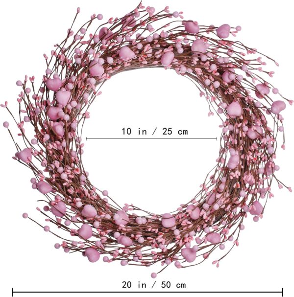 J'FLORU Pink Valentine’s Day Wreaths for Front Door 20 Inch Valentines Day Wreath Valentines Wreath with Cute Hearts and Berries Valentine’s Day Gifts Anniversary Wedding Decorations