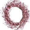 J'FLORU Pink Valentine’s Day Wreaths for Front Door 20 Inch Valentines Day Wreath Valentines Wreath with Cute Hearts and Berries Valentine’s Day Gifts Anniversary Wedding Decorations