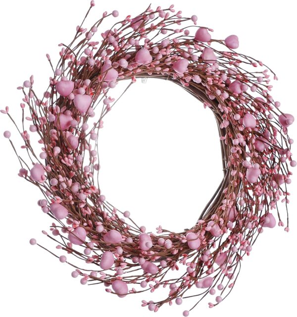 J'FLORU Pink Valentine’s Day Wreaths for Front Door 20 Inch Valentines Day Wreath Valentines Wreath with Cute Hearts and Berries Valentine’s Day Gifts Anniversary Wedding Decorations