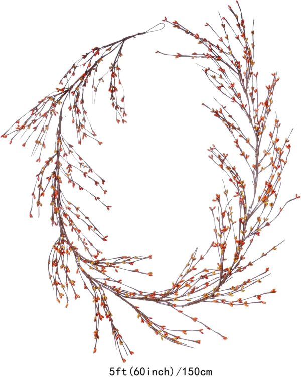 J'FLORU Fall Pip Berry Garland - 5FT Artificial Autumn Decor (OrangeYellow)