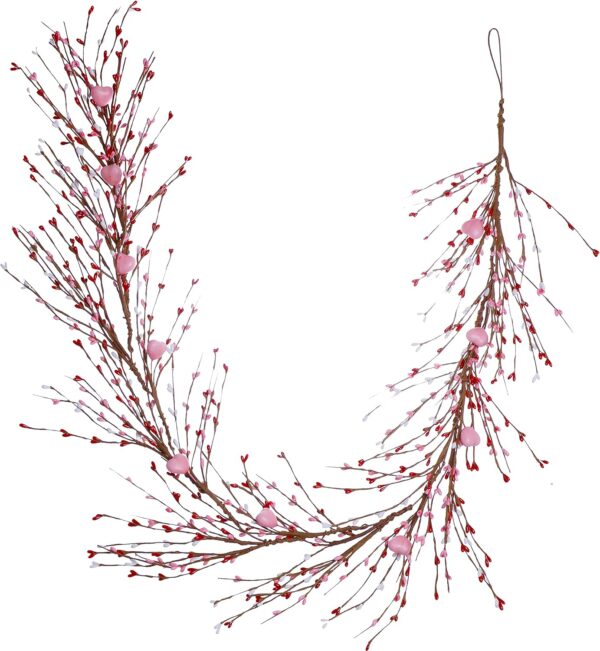 J'FLORU Valentines Day Decorations 4.5FT Artificial Valentine’s Day Garland Pink White Berry Garlands with Pink Hearts for Valentine Wedding Anniversary Party Decor