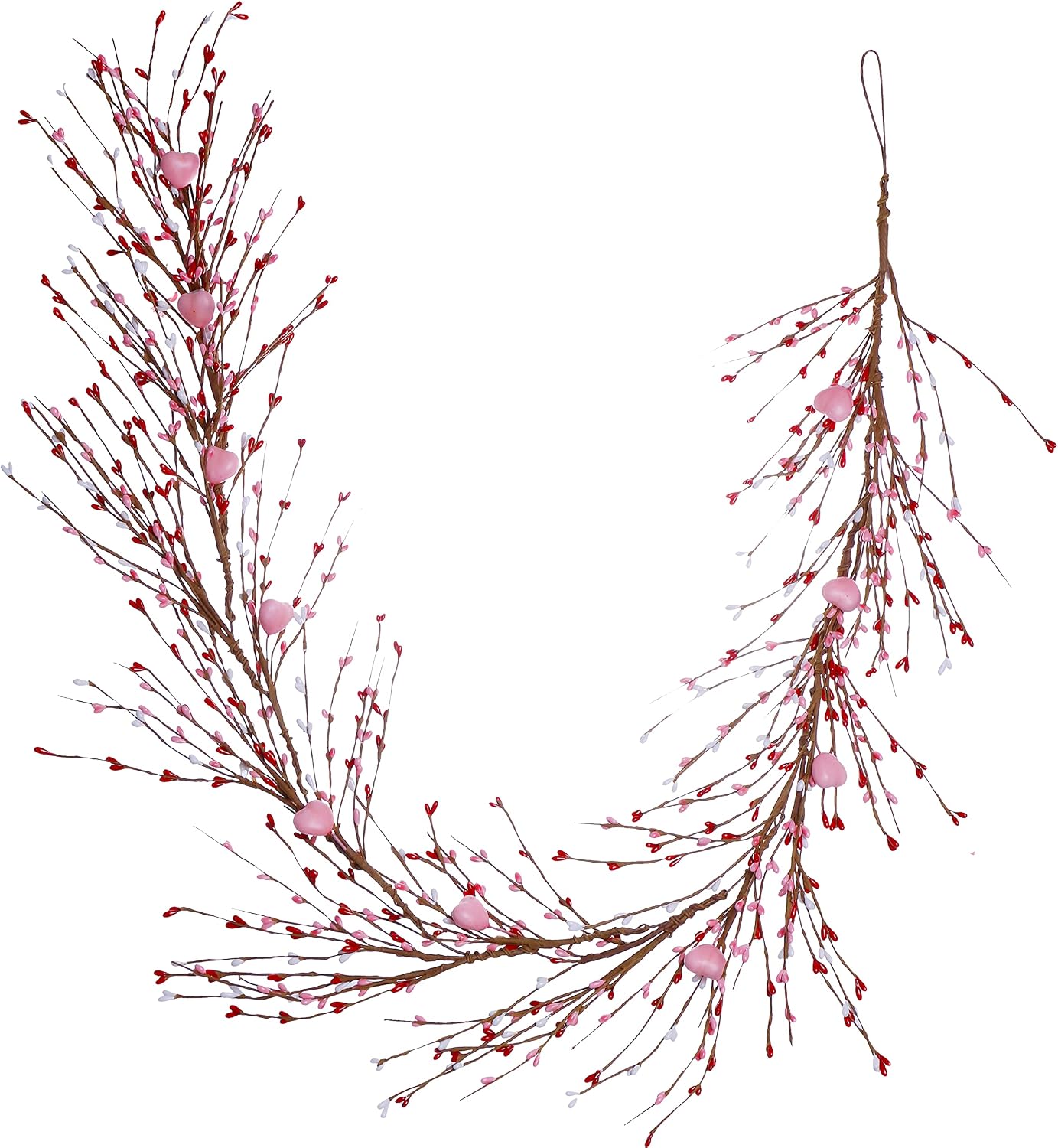 J'FLORU Valentines Day Decorations 4.5FT Artificial Valentine’s Day Garland Pink White Berry Garlands with Pink Hearts for Valentine Wedding Anniversary Party Decor