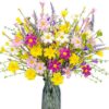 J'FLORU Artificial Spring Flowers 18 Pack Spring Floral Picks 17 Inch Flower Stems with Colorful Daisies and Forsythia for Spring Summer Easter Flower Arrangements Centerpieces