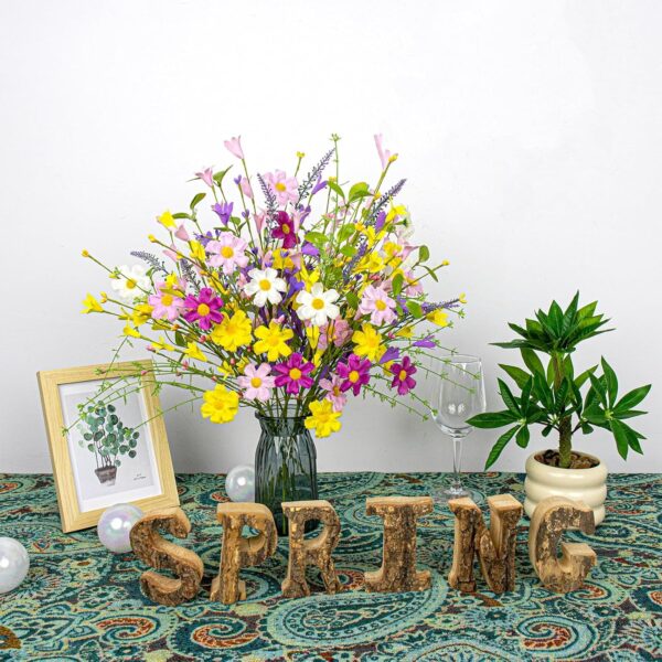 J'FLORU Artificial Spring Flowers 18 Pack Spring Floral Picks 17 Inch Flower Stems with Colorful Daisies and Forsythia for Spring Summer Easter Flower Arrangements Centerpieces