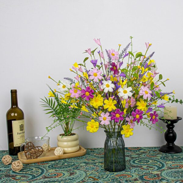 J'FLORU Artificial Spring Flowers 18 Pack Spring Floral Picks 17 Inch Flower Stems with Colorful Daisies and Forsythia for Spring Summer Easter Flower Arrangements Centerpieces