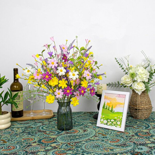 J'FLORU Artificial Spring Flowers 18 Pack Spring Floral Picks 17 Inch Flower Stems with Colorful Daisies and Forsythia for Spring Summer Easter Flower Arrangements Centerpieces