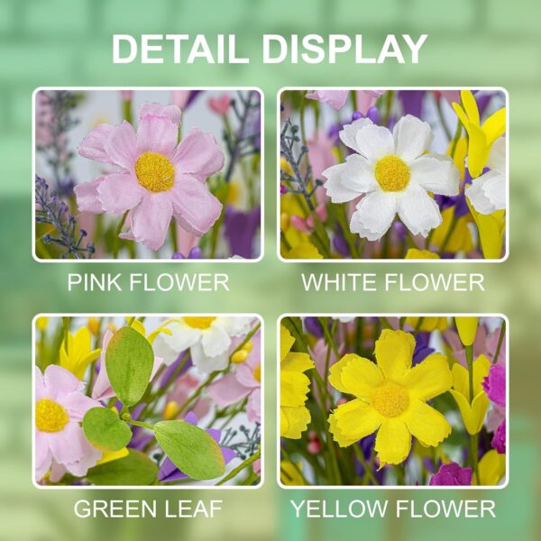 J'FLORU Artificial Spring Flowers 18 Pack Spring Floral Picks 17 Inch Flower Stems with Colorful Daisies and Forsythia for Spring Summer Easter Flower Arrangements Centerpieces