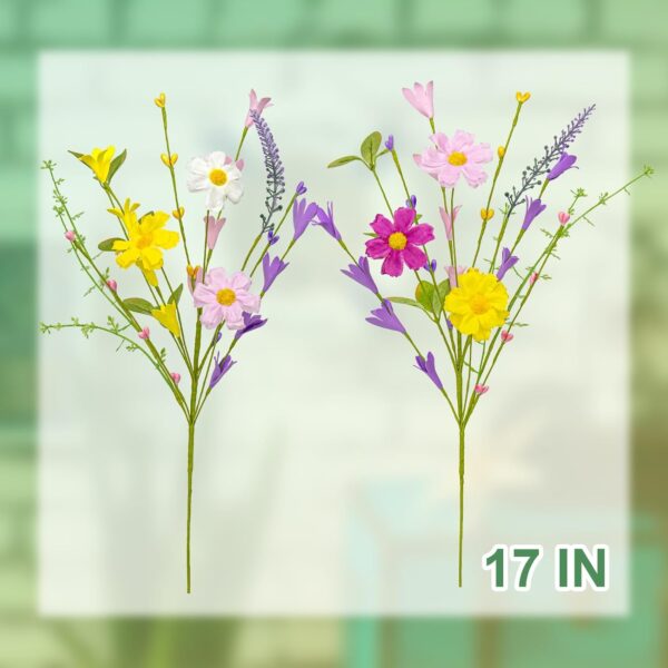 J'FLORU Artificial Spring Flowers 18 Pack Spring Floral Picks 17 Inch Flower Stems with Colorful Daisies and Forsythia for Spring Summer Easter Flower Arrangements Centerpieces