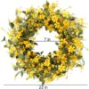 J'FLORU Artificial Spring Wreath 22 Inch Summer Wreaths for Front Door Yellow Daisy Wreath for Indoor Outdoor Home Decor and Easter Celebration