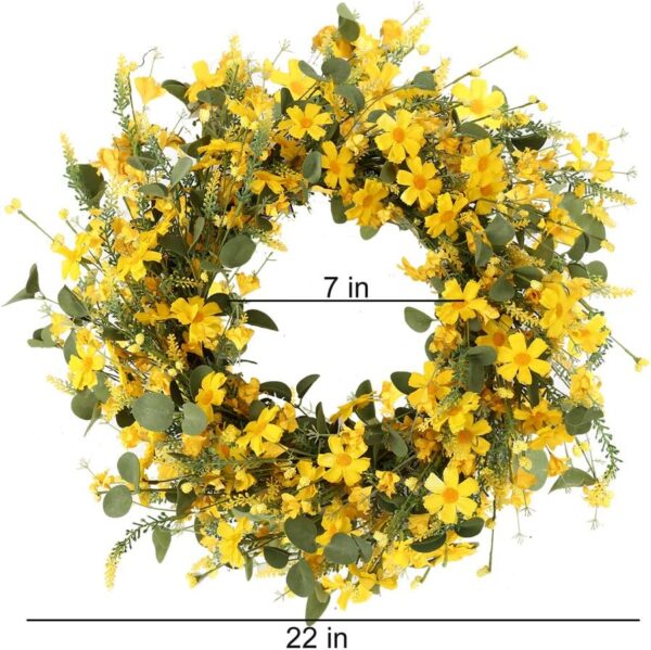 J'FLORU Artificial Spring Wreath 22 Inch Summer Wreaths for Front Door Yellow Daisy Wreath for Indoor Outdoor Home Decor and Easter Celebration