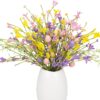 J'FLORU Easter Flower Decorations 12 Pack Easter Egg Picks Artificial Forsythia Flowers with Eggs for Floral Arrangements Table Centerpieces