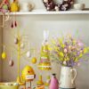 J'FLORU Easter Flower Decorations 12 Pack Easter Egg Picks Artificial Forsythia Flowers with Eggs for Floral Arrangements Table Centerpieces