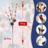 J'FLORU 12 PCS Patriotic Floral Picks 17 Inch Artificial Berry Stems Red White Blue Star Stem for Memorial Day 4th of July Independence Day Decor