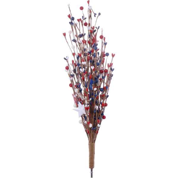 27 J’FLORU 4th of July Patriotic Tree,17 Inch Red White Blue Berry Stem Picks with Stars Patriotic Branches Decorations for Independence Day Memorial Day Flag Day Decor