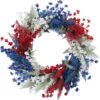 J'FLORU Patriotic Wreaths for Front Door 22 Inch,4th of July Wreaths with Red White Blue Flowers Floral Patriotic Wreath July Fourth Decorations for Memorial Day Independence Day Decor
