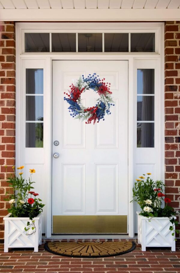 J'FLORU Patriotic Wreaths for Front Door 22 Inch,4th of July Wreaths with Red White Blue Flowers Floral Patriotic Wreath July Fourth Decorations for Memorial Day Independence Day Decor