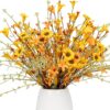30 (1) J'FLORU Fall Flower Decorations 12 Pack Autumn Floral Picks Artificial Forsythia Flowers with Orange Daisies for Floral Arrangements Harvest Festival Thanksgiving Day Decor