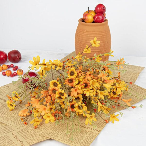30 (4) J'FLORU Fall Flower Decorations 12 Pack Autumn Floral Picks Artificial Forsythia Flowers with Orange Daisies for Floral Arrangements Harvest Festival Thanksgiving Day Decor