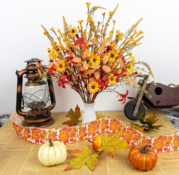 31 (2) J'FLORU Artificial Fall Flowers 12 Pack Fall Floral Picks 17 Inch Autumn Flower Stems for Thanksgiving Harvest Vases Centerpieces Flower Arrangements