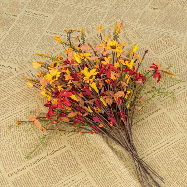 31 (4) J'FLORU Artificial Fall Flowers 12 Pack Fall Floral Picks 17 Inch Autumn Flower Stems for Thanksgiving Harvest Vases Centerpieces Flower Arrangements