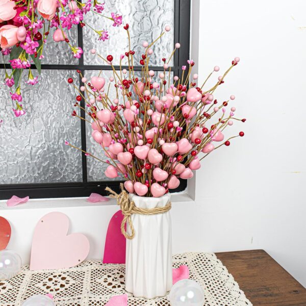 33 (2) J'FLORU Valentine's Day Gifts Valentines Day Decorations 24 Pack Pink Heart Shaped Berry Picks with Red Berries for Valentines Day Wedding Candlelight Dinner Anniversary