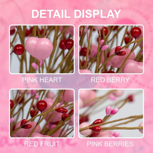 33 (4) J'FLORU Valentine's Day Gifts Valentines Day Decorations 24 Pack Pink Heart Shaped Berry Picks with Red Berries for Valentines Day Wedding Candlelight Dinner Anniversary