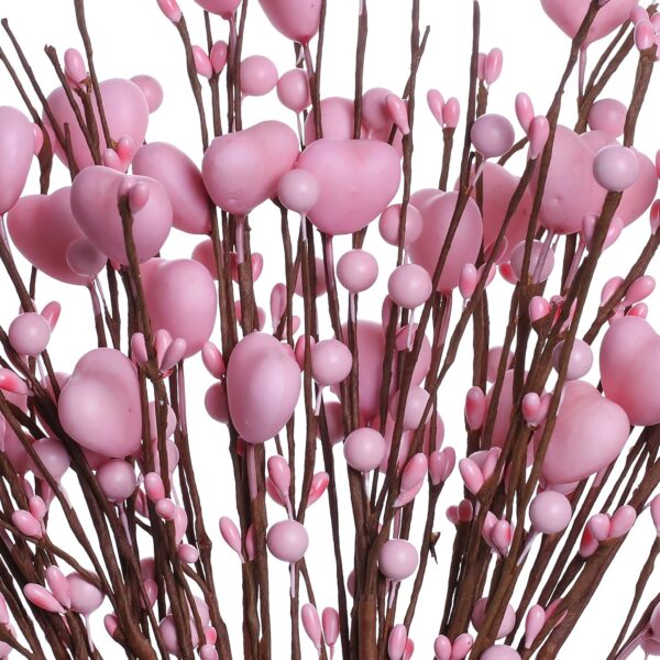 34 J'FLORU Valentine’s Day Gifts,6 Pack Valentines Day Picks Berry Stems with Pink Hearts for Valentine Decor Anniversary Wedding Decorations(Pink)