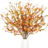 40 (1) J'FLORU Artificial Fall Decorations for Home 12 Pack Fall Floral Picks 17 Inch Orange Berry Stems for Autumn Flower Arrangement Centerpieces Thanksgiving Decor