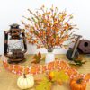 40 (2) J'FLORU Artificial Fall Decorations for Home 12 Pack Fall Floral Picks 17 Inch Orange Berry Stems for Autumn Flower Arrangement Centerpieces Thanksgiving Decor