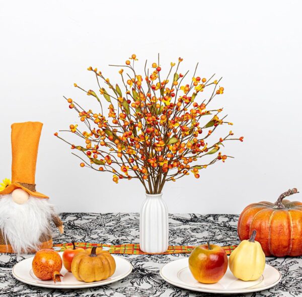 40 (3) J'FLORU Artificial Fall Decorations for Home 12 Pack Fall Floral Picks 17 Inch Orange Berry Stems for Autumn Flower Arrangement Centerpieces Thanksgiving Decor