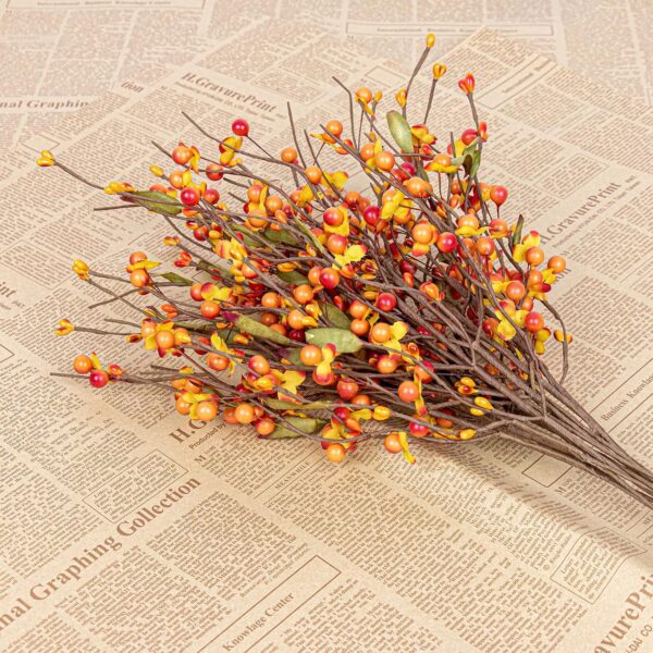 40 (4) J'FLORU Artificial Fall Decorations for Home 12 Pack Fall Floral Picks 17 Inch Orange Berry Stems for Autumn Flower Arrangement Centerpieces Thanksgiving Decor