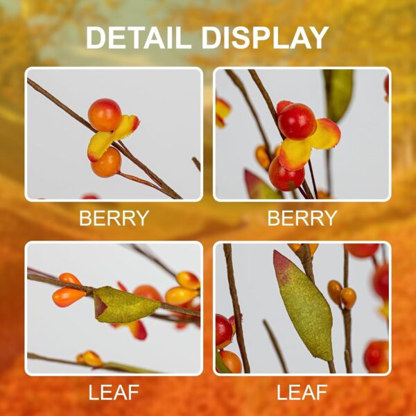 40 (5) J'FLORU Artificial Fall Decorations for Home 12 Pack Fall Floral Picks 17 Inch Orange Berry Stems for Autumn Flower Arrangement Centerpieces Thanksgiving Decor