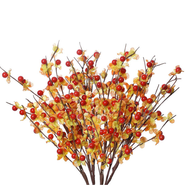 41 J’FLORU 6 Pack Fall Picks,17” Tall Fall Berry Stems Autumn Orange Spray with Red Berries for Fall Home Decor and Thanksgiving Day Harvest Festival Celebration (Orange Leaves and Red Berries)